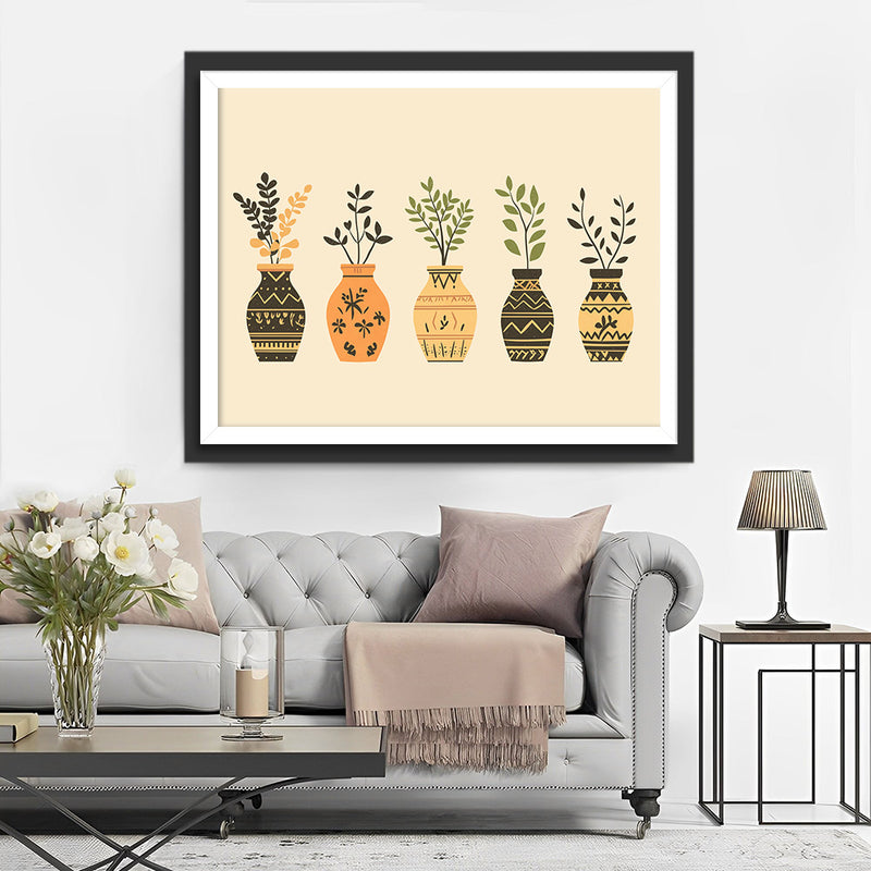 Branches Feuillues Vertes dans des Vases Broderie Diamant
