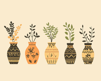 Branches Feuillues Vertes dans des Vases Broderie Diamant