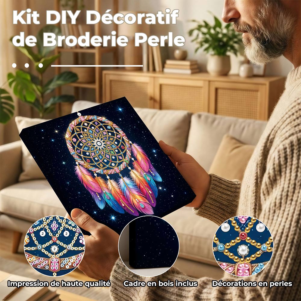 Broderie Diamant | Broderie Perle | Attrape-Rêves à Plumes dans le Ciel Étoilé