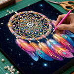 Broderie Diamant | Broderie Perle | Attrape-Rêves à Plumes dans le Ciel Étoilé