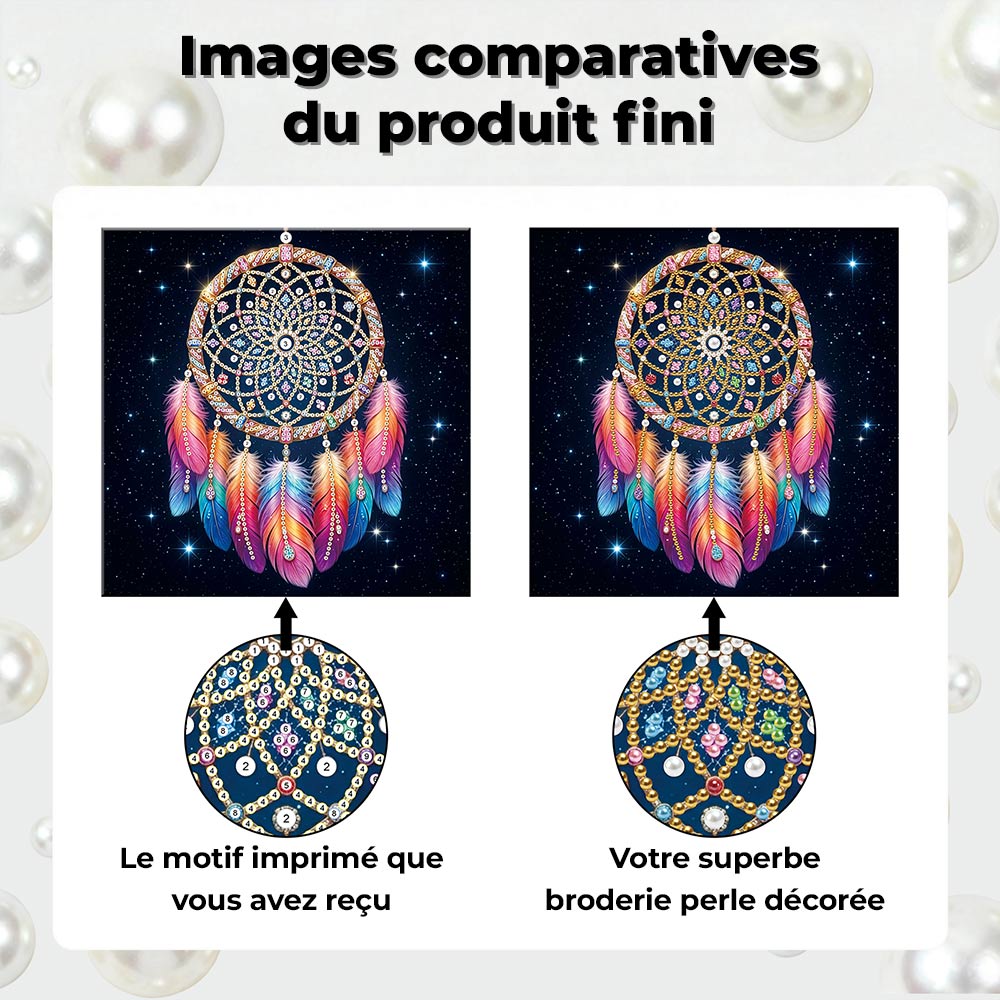 Broderie Diamant | Broderie Perle | Attrape-Rêves à Plumes dans le Ciel Étoilé