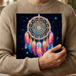 Broderie Diamant | Broderie Perle | Attrape-Rêves à Plumes dans le Ciel Étoilé