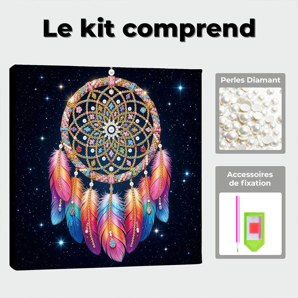 Broderie Diamant | Broderie Perle | Attrape-Rêves à Plumes dans le Ciel Étoilé