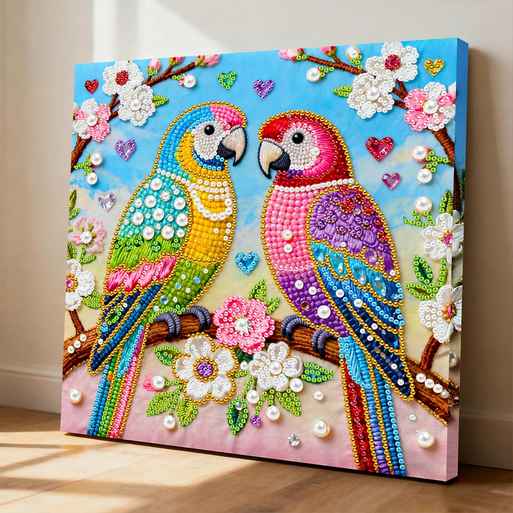 Broderie Diamant | Broderie Perle | Couple de Perroquets Colorés