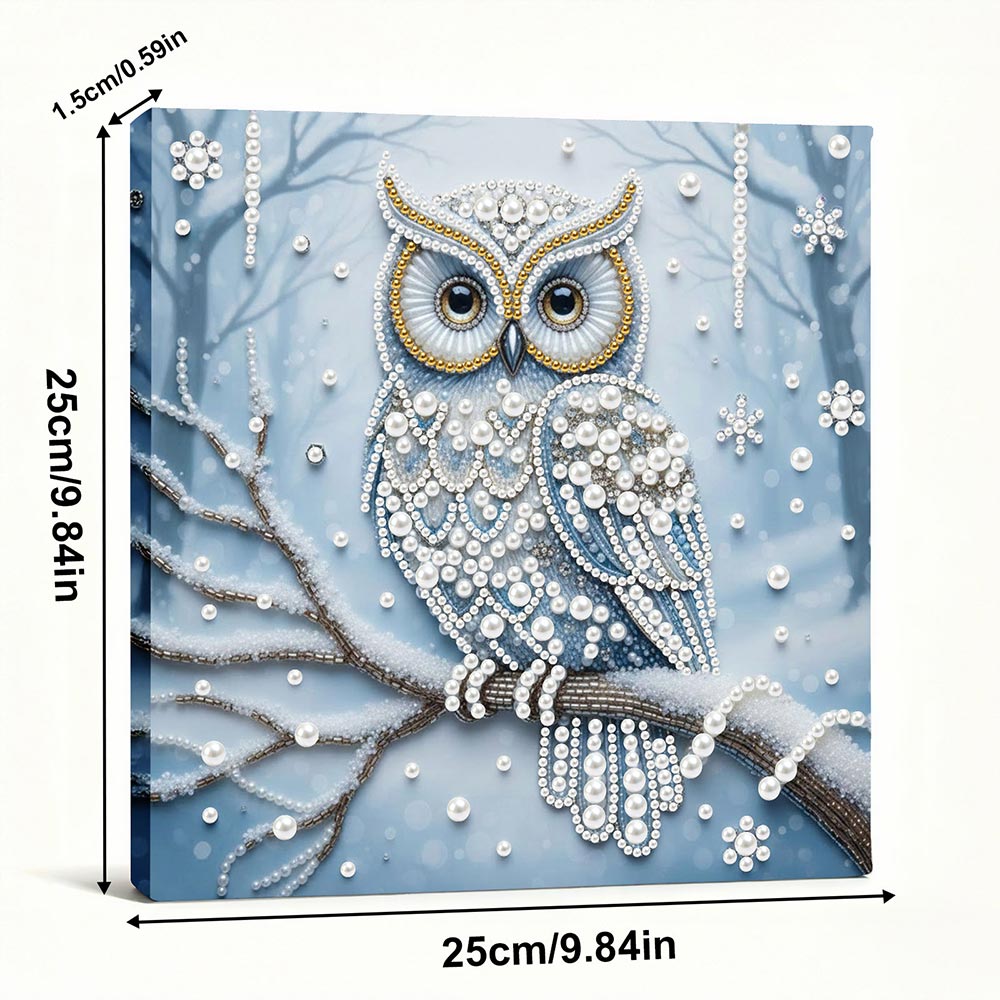 Broderie Diamant | Broderie Perle | Hibou dans la Forêt Enneigée