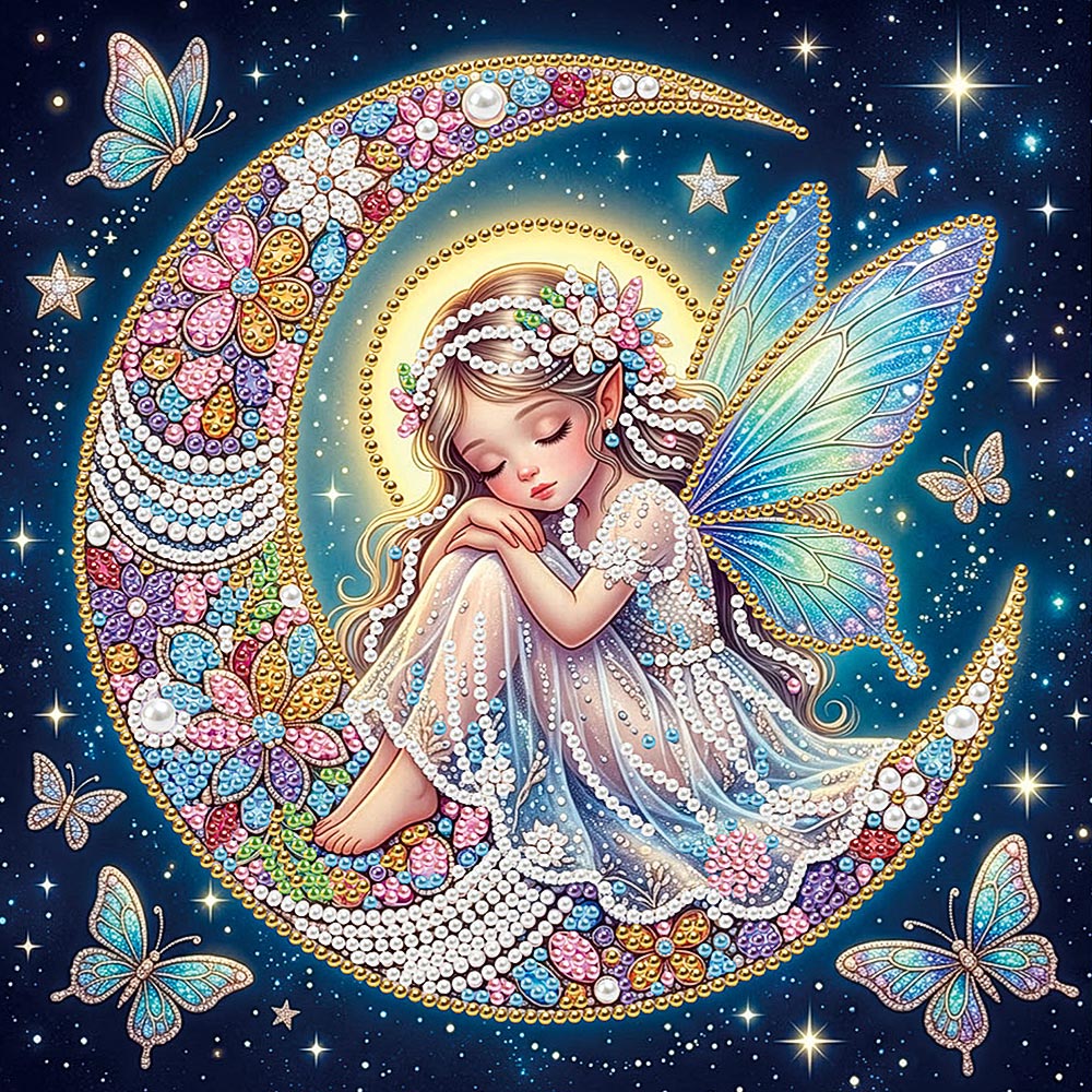 Broderie Diamant | Broderie Perle | La Fée Papillon sur la Lune