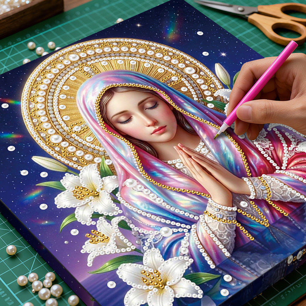 Broderie Diamant | Broderie Perle | La Vierge Marie et les Lys