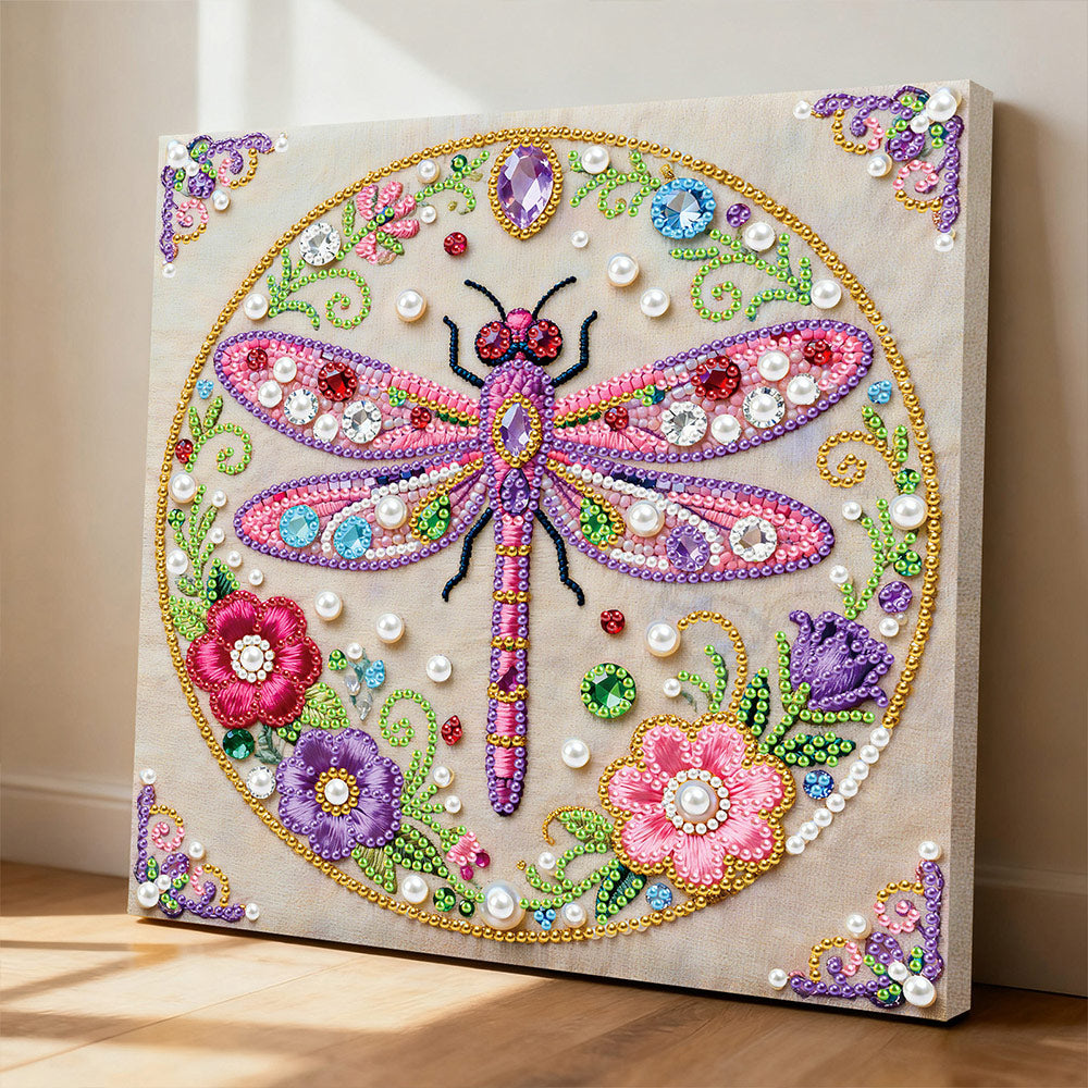 Broderie Diamant | Broderie Perle | Libellule Rose et Fleurs