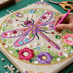 Broderie Diamant | Broderie Perle | Libellule Rose et Fleurs