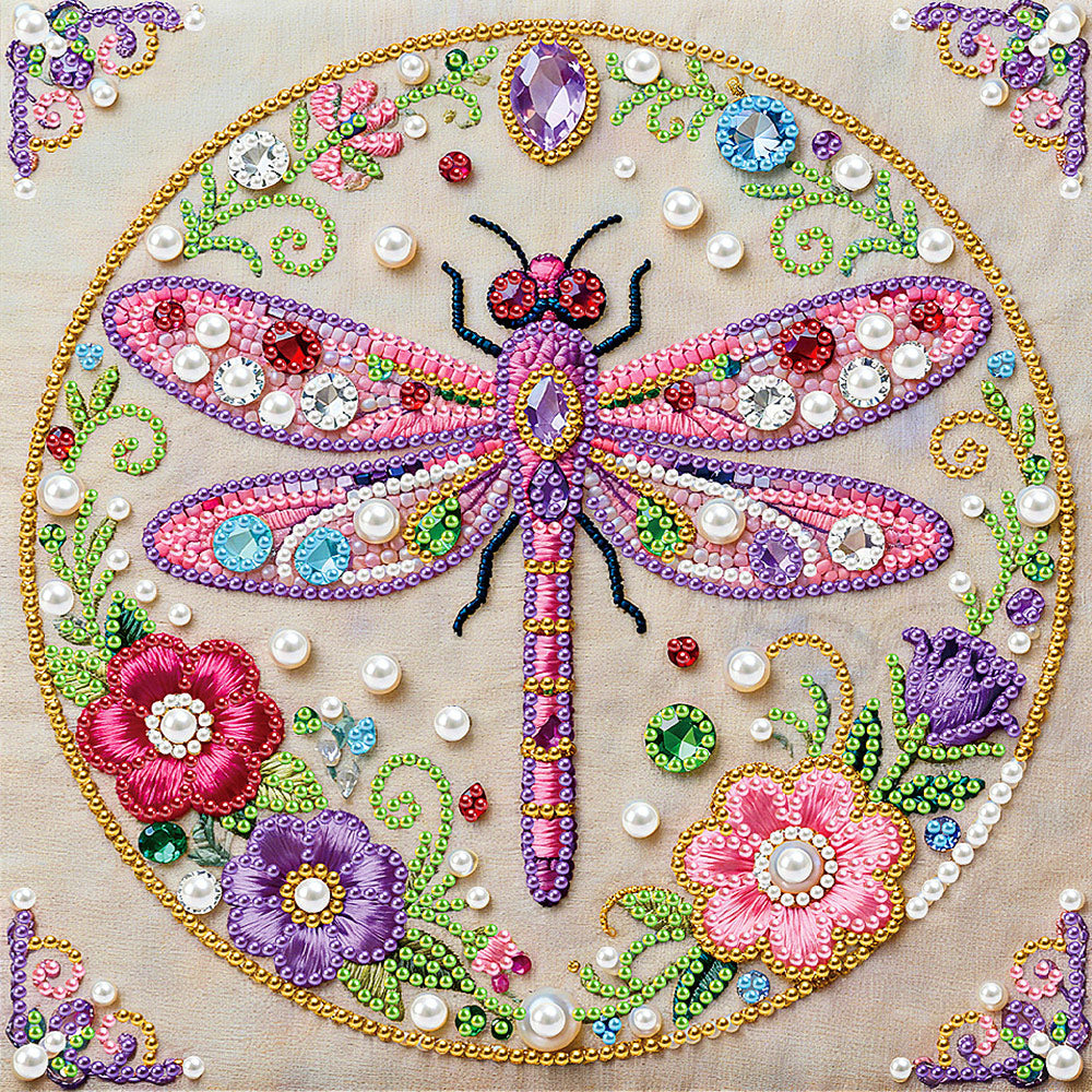 Broderie Diamant | Broderie Perle | Libellule Rose et Fleurs
