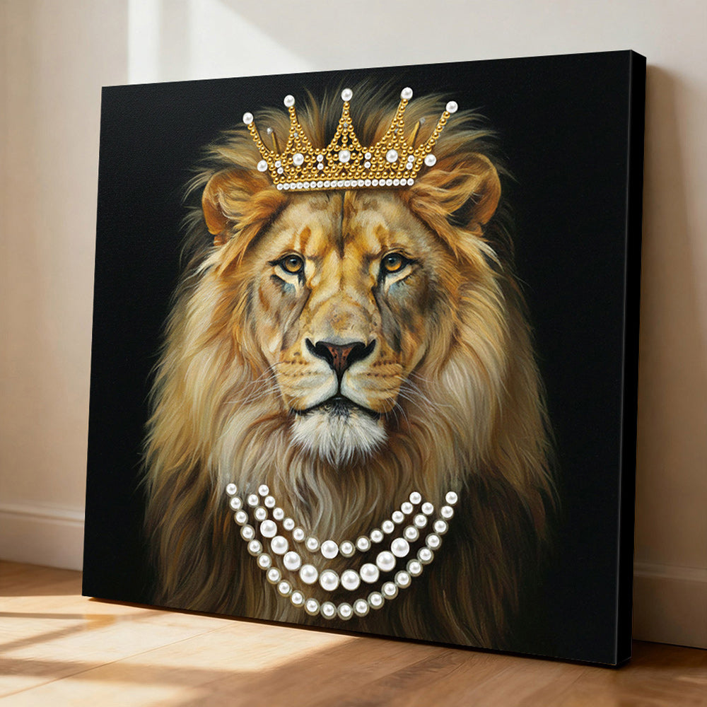 Broderie Diamant | Broderie Perle | Lion Portant une Couronne