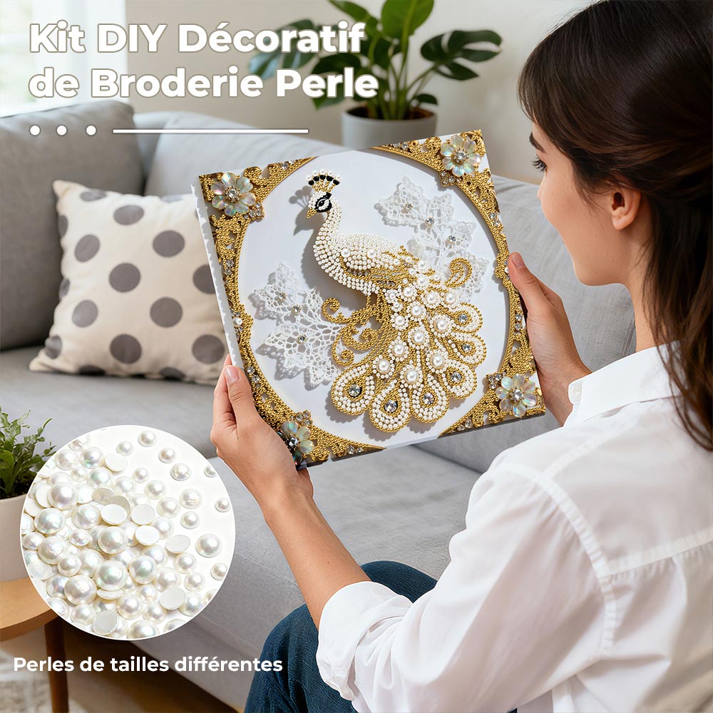Broderie Diamant | Broderie Perle | Paon Blanc