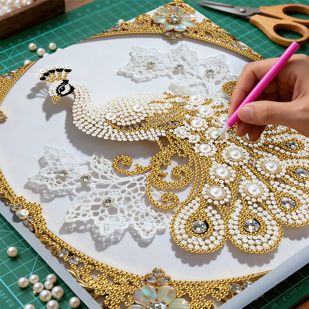 Broderie Diamant | Broderie Perle | Paon Blanc