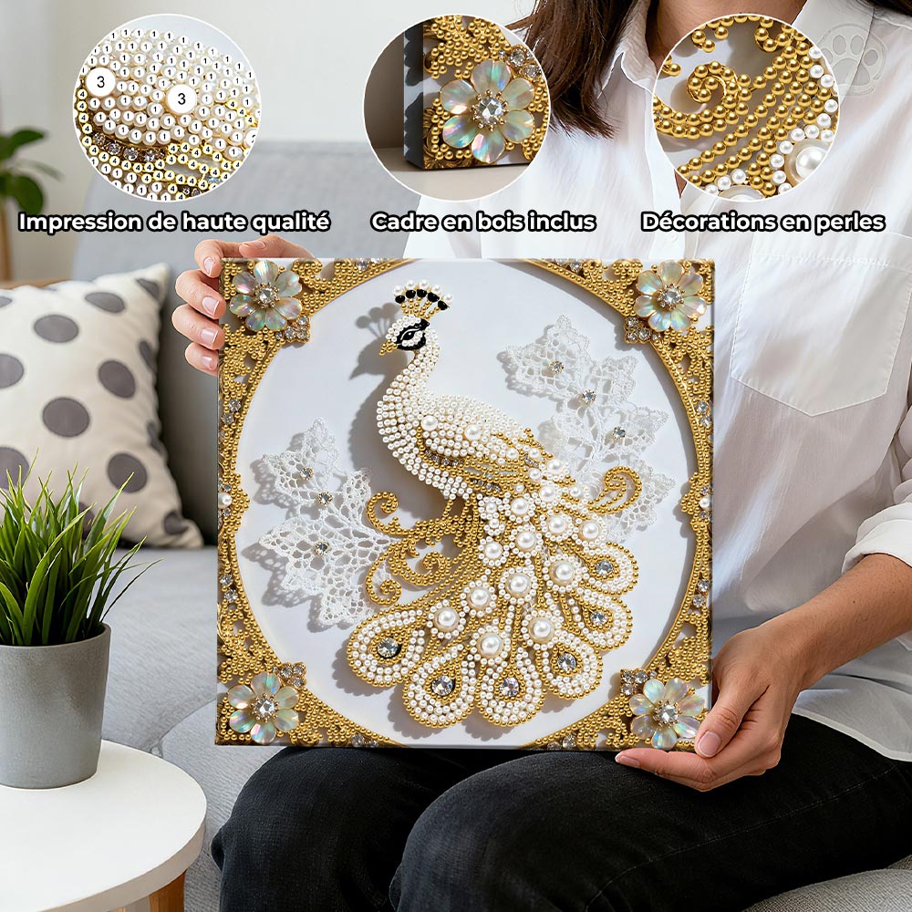 Broderie Diamant | Broderie Perle | Paon Blanc