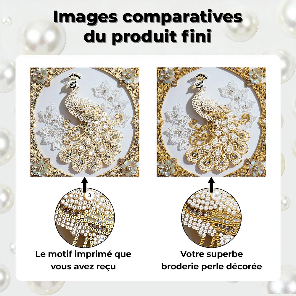 Broderie Diamant | Broderie Perle | Paon Blanc
