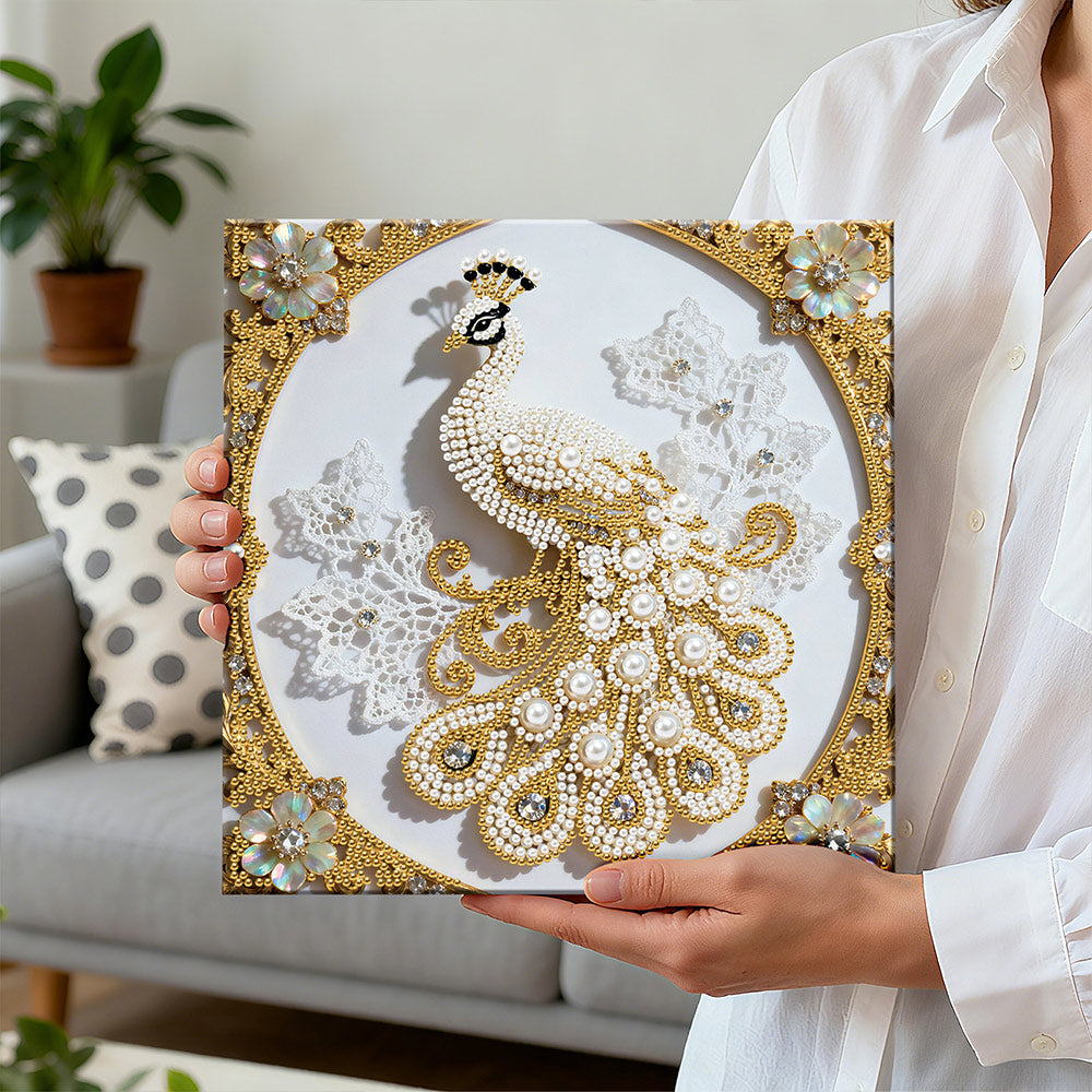 Broderie Diamant | Broderie Perle | Paon Blanc