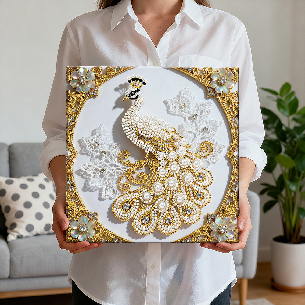 Broderie Diamant | Broderie Perle | Paon Blanc