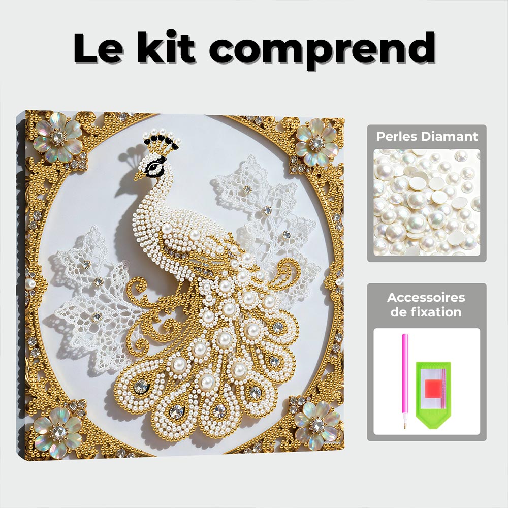 Broderie Diamant | Broderie Perle | Paon Blanc