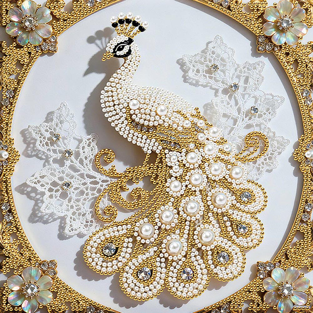 Broderie Diamant | Broderie Perle | Paon Blanc