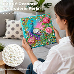 Broderie Diamant | Broderie Perle | Paon Vert et Roses Roses
