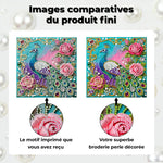 Broderie Diamant | Broderie Perle | Paon Vert et Roses Roses