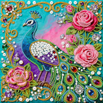 Broderie Diamant | Broderie Perle | Paon Vert et Roses Roses
