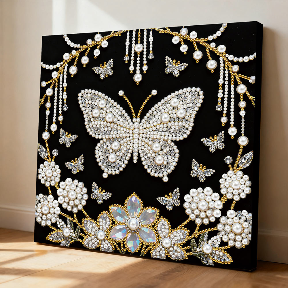 Broderie Diamant | Broderie Perle | Papillon Blanc et Pissenlits