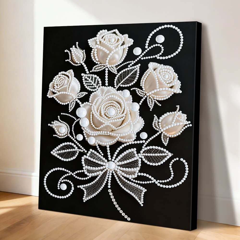 Broderie Diamant | Broderie Perle | Roses d'un Blanc Immaculé