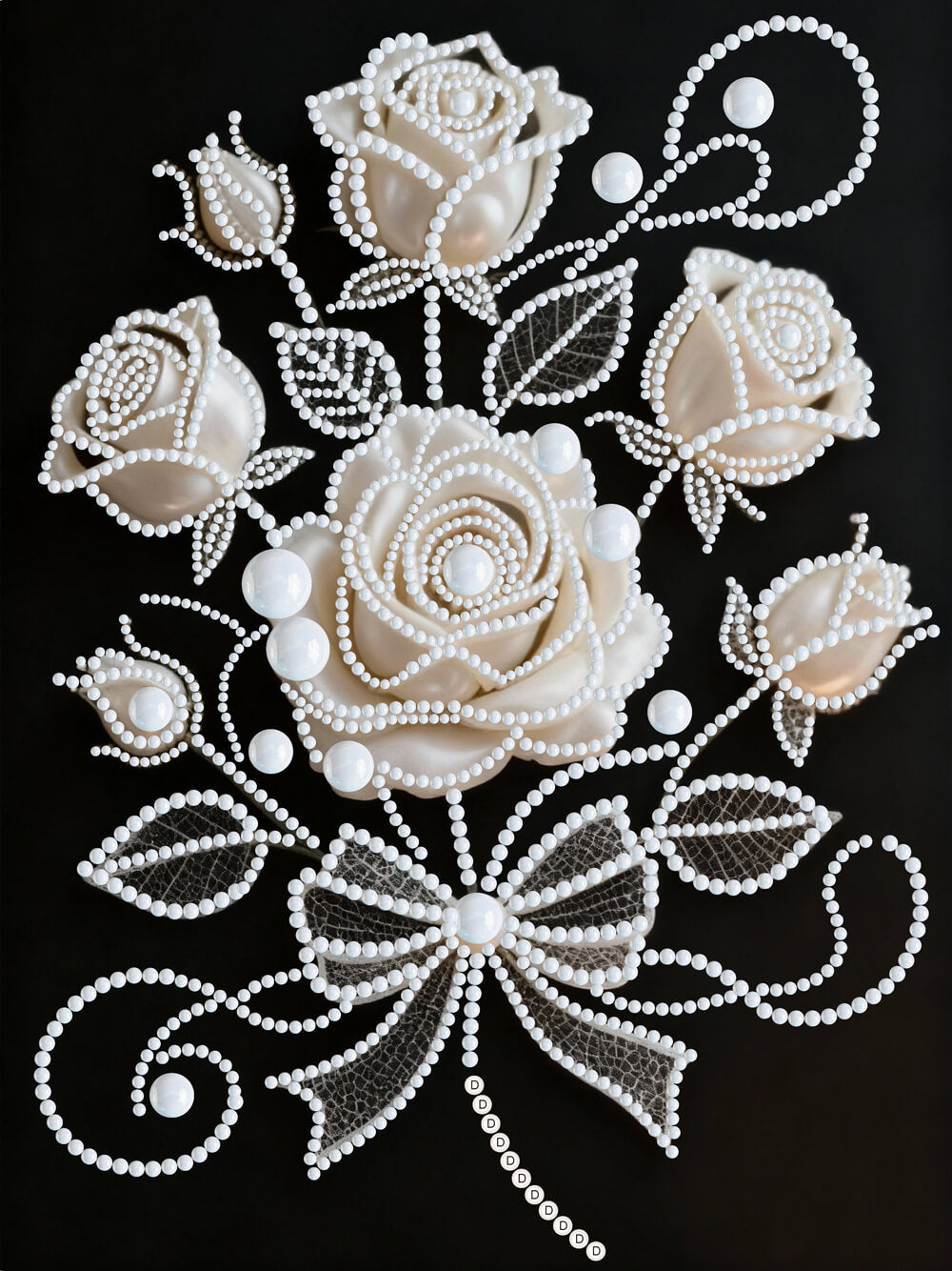 Broderie Diamant | Broderie Perle | Roses d'un Blanc Immaculé