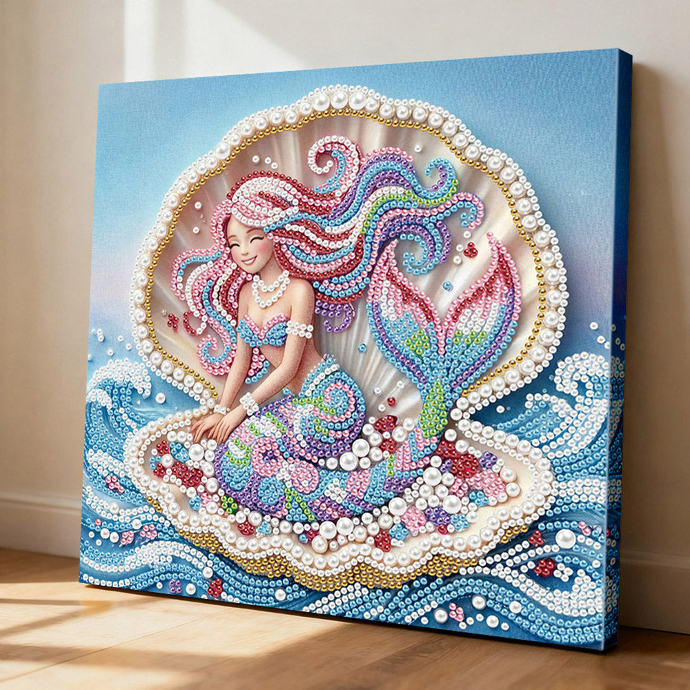 Broderie Diamant | Broderie Perle | Sirène dans une Coquille de Perle