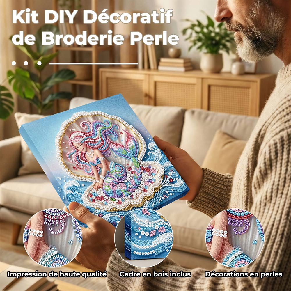 Broderie Diamant | Broderie Perle | Sirène dans une Coquille de Perle