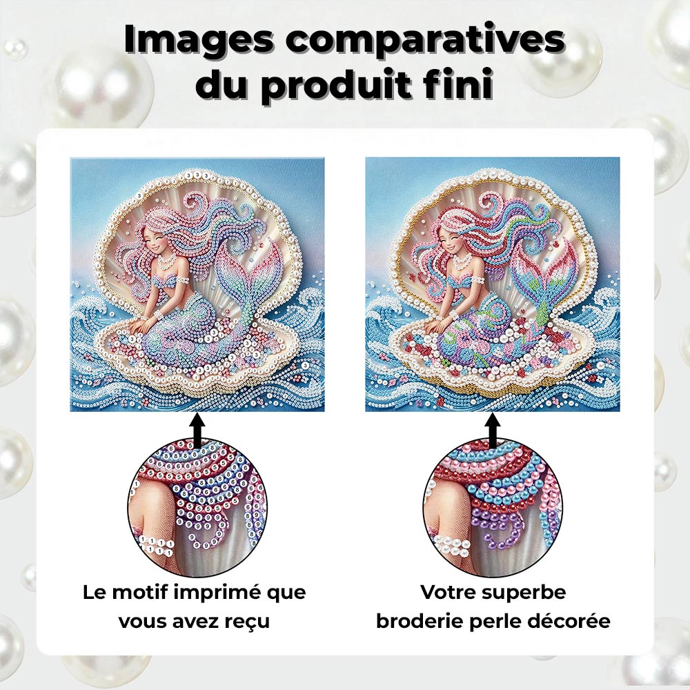 Broderie Diamant | Broderie Perle | Sirène dans une Coquille de Perle