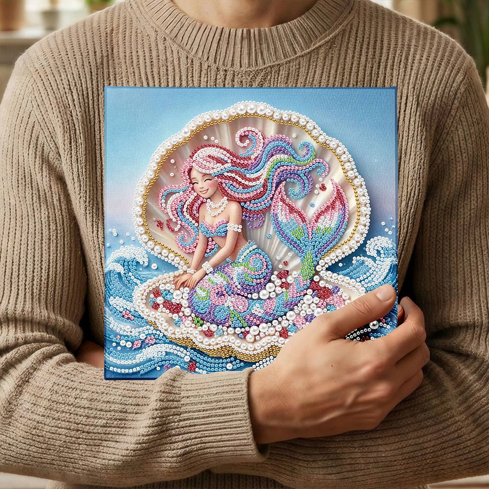 Broderie Diamant | Broderie Perle | Sirène dans une Coquille de Perle