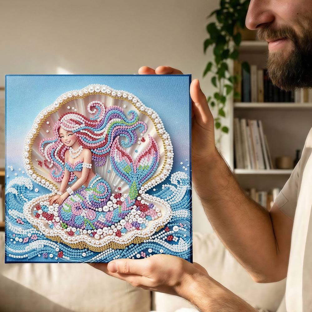 Broderie Diamant | Broderie Perle | Sirène dans une Coquille de Perle