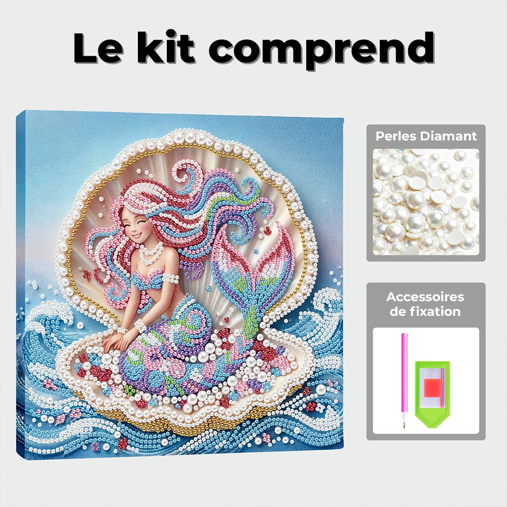 Broderie Diamant | Broderie Perle | Sirène dans une Coquille de Perle