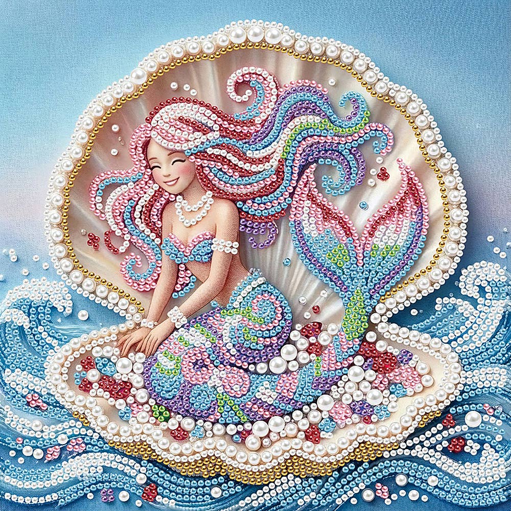 Broderie Diamant | Broderie Perle | Sirène dans une Coquille de Perle