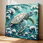 Broderie Diamant | Broderie Perle | Tortue de Mer dans les Tourbillons de Vagues