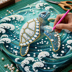 Broderie Diamant | Broderie Perle | Tortue de Mer dans les Tourbillons de Vagues