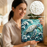 Broderie Diamant | Broderie Perle | Tortue de Mer dans les Tourbillons de Vagues