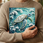 Broderie Diamant | Broderie Perle | Tortue de Mer dans les Tourbillons de Vagues