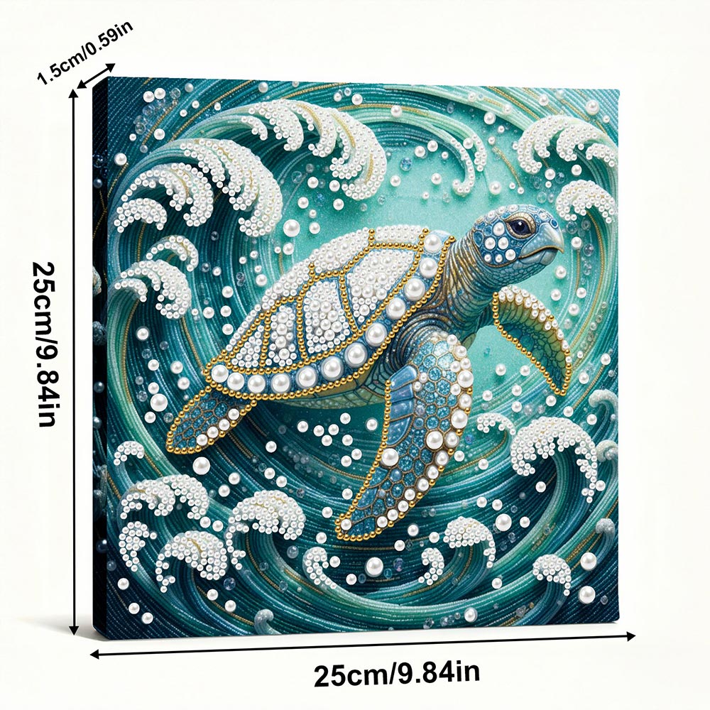 Broderie Diamant | Broderie Perle | Tortue de Mer dans les Tourbillons de Vagues