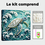 Broderie Diamant | Broderie Perle | Tortue de Mer dans les Tourbillons de Vagues