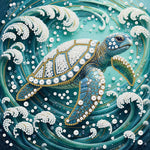 Broderie Diamant | Broderie Perle | Tortue de Mer dans les Tourbillons de Vagues