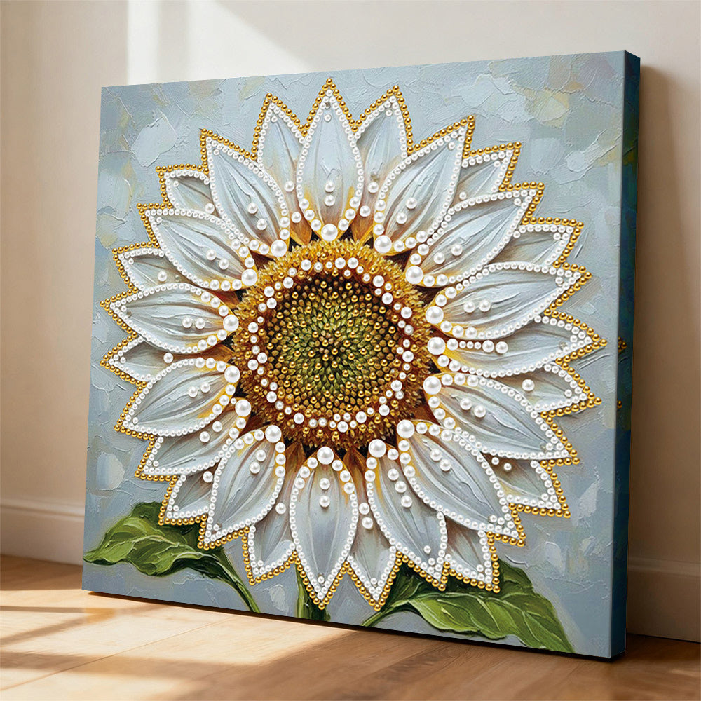 Broderie Diamant | Broderie Perle | Tournesol aux Pétales Blancs