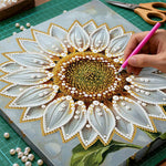 Broderie Diamant | Broderie Perle | Tournesol aux Pétales Blancs