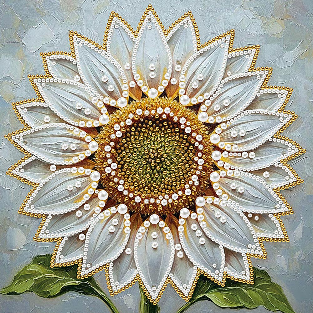 Broderie Diamant | Broderie Perle | Tournesol aux Pétales Blancs