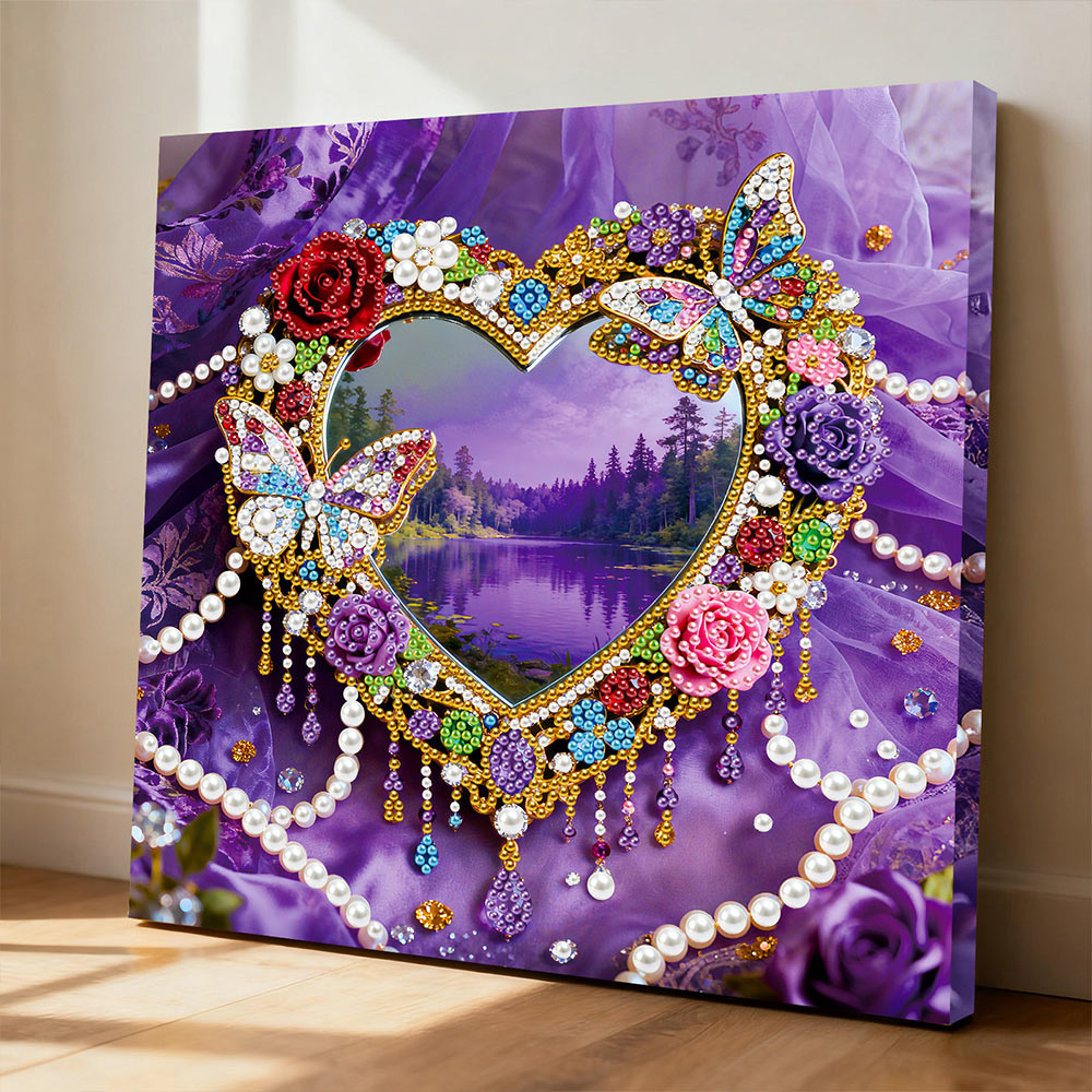 Broderie Diamant | Broderie Perle | Un Lac Pourpre en Forme de Cœur