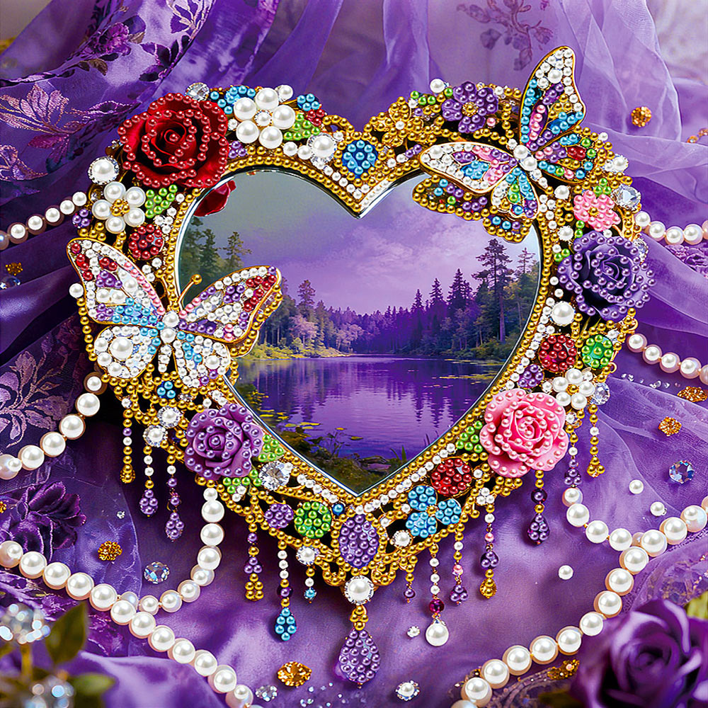 Broderie Diamant | Broderie Perle | Un Lac Pourpre en Forme de Cœur