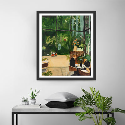 Bureau Plein de Plantes Vertes Broderie Diamant