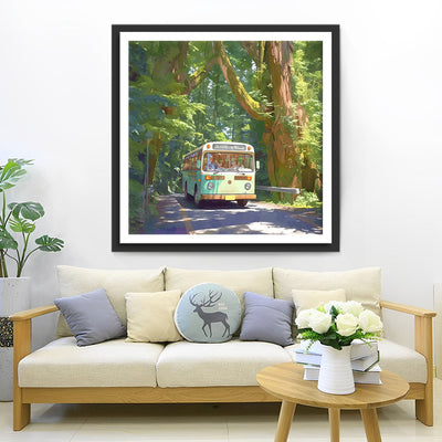 Bus Vert dans la Forêt Broderie Diamant
